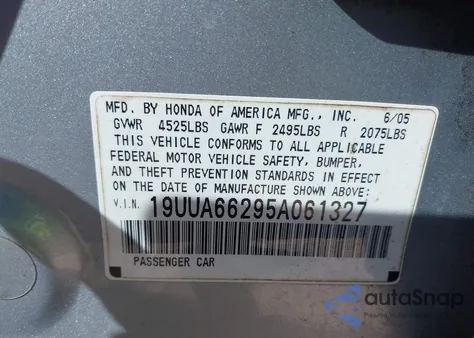 2005 Acura Tl из США, поврежденный, VIN 19UUA66295A061327